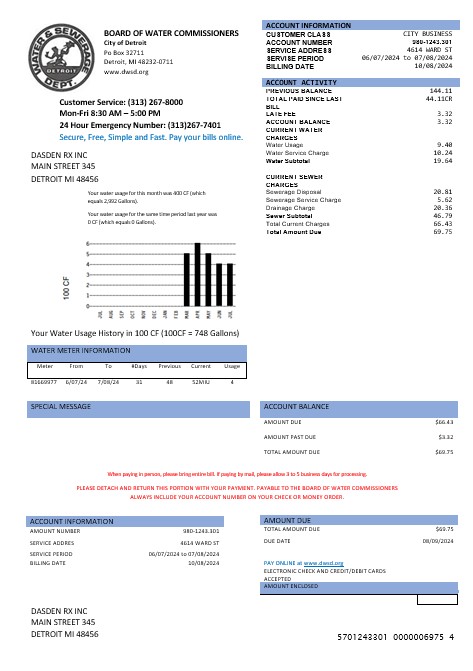 United States Board of water commissioners water business utility bill in Word and PDF formats